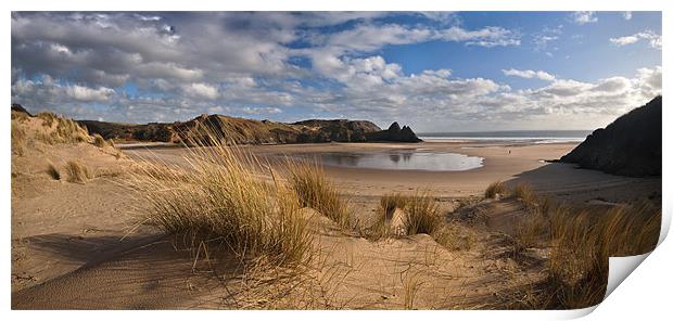 Three Cliffs Bay panorama Print by Creative Photography Wales