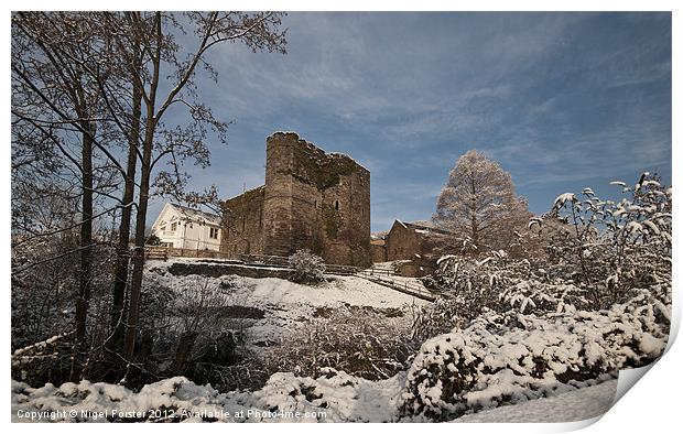 Brecon Castle Winter view Print by Creative Photography Wales