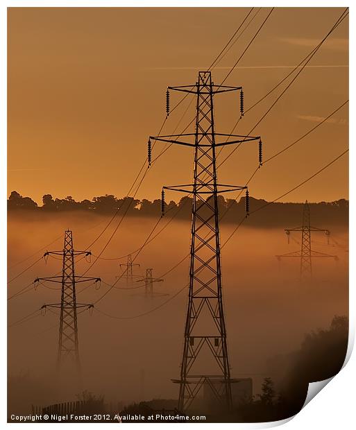 Pylons at dawn Print by Creative Photography Wales