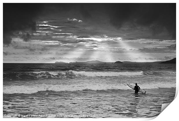 Newgale Surfer Print by Creative Photography Wales