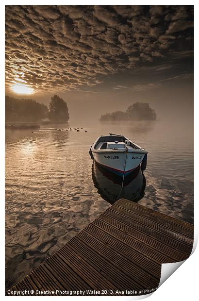 Llangorse Lake misty dawn Print by Creative Photography Wales