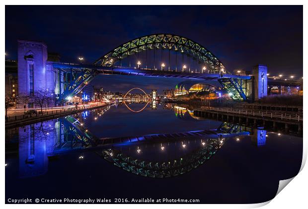 Tyne Bridge at Night Print by Creative Photography Wales