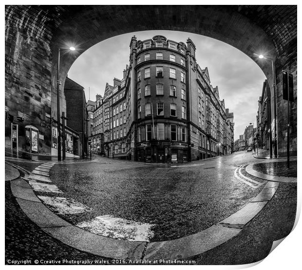 Newcastle street scene in monochrome Print by Creative Photography Wales