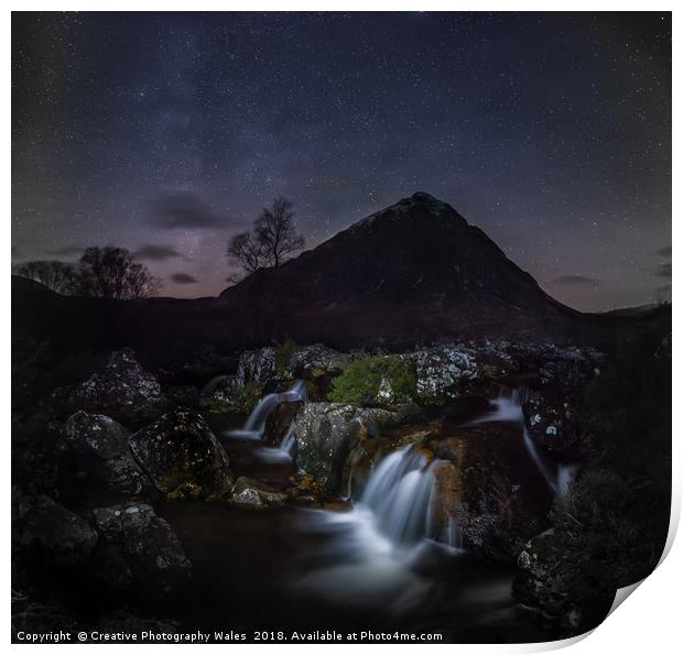 Glen Etive Waterfalls Night Sky Print by Creative Photography Wales