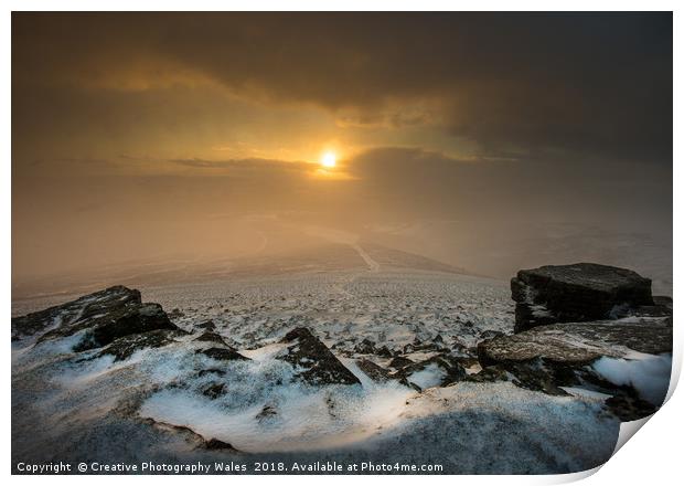 Sugar Loaf Winter Sunset, Brecon Beacons Print by Creative Photography Wales