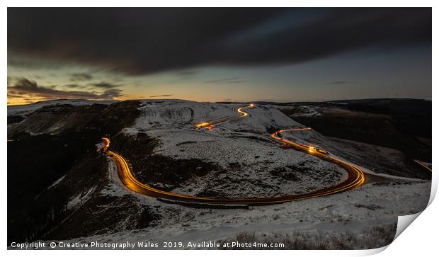 Bwlch-y-Clawdd Mountain Road at Night Print by Creative Photography Wales