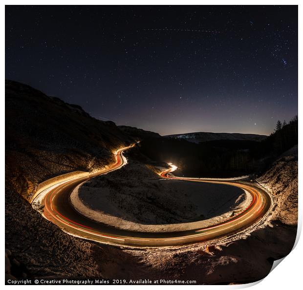 Bwlch-y-Clawdd Mountain Road at Night Print by Creative Photography Wales
