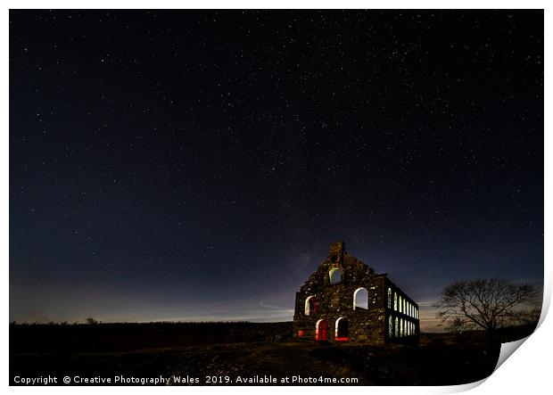 Ynyspandy Slate Mill Night Sky Photography, Snowdo Print by Creative Photography Wales