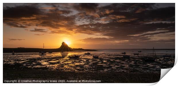 Dawn at Lindisfarne Harbour on Holy Island, Northumberland Print by Creative Photography Wales