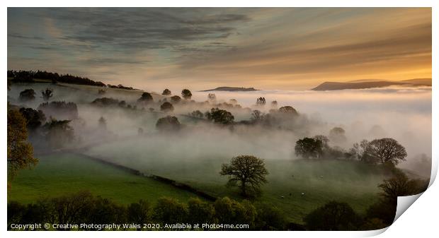 View across Talybont on Usk towards the Black Mountains, Brecon  Print by Creative Photography Wales