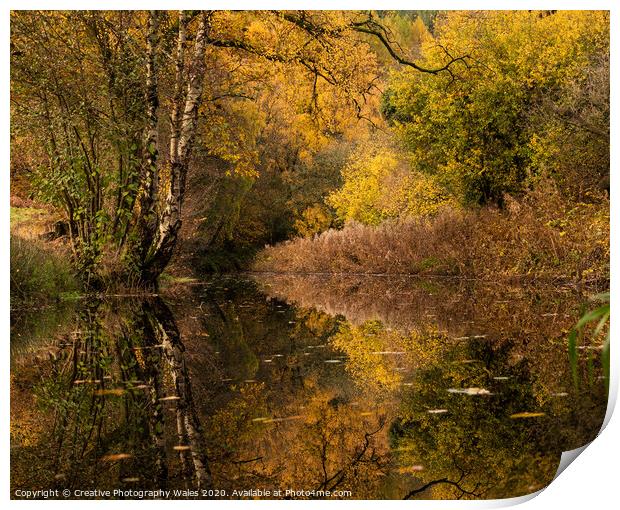 Autumn Reflection in Brecon Canal, Brecon Beacons Print by Creative Photography Wales