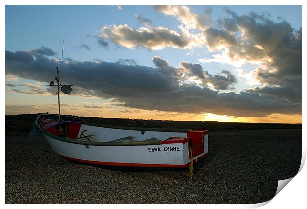 Fishermans Boat at Sunset Print by Scott Simpson