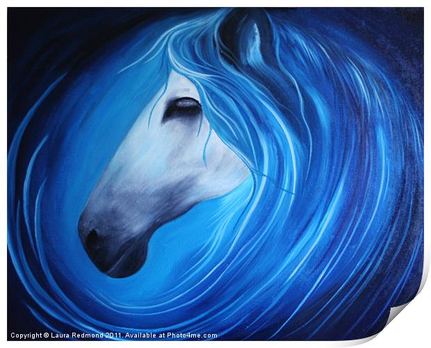 Sea horse in Blue Print by Laura Dawnsky