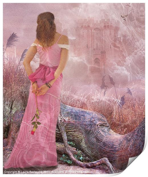 Lady dreaming in pink Print by Laura Dawnsky