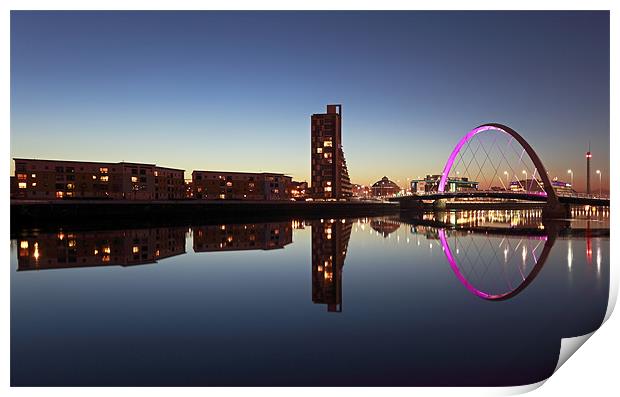 Glasgow Clyde Arc bridge reflection Print by Grant Glendinning