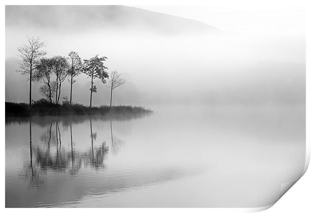 Loch Ard trees in the mist Print by Grant Glendinning