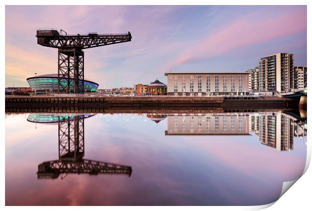 Clyde waterfront reflection at Sunset Print by Grant Glendinning