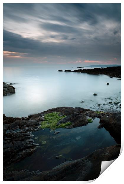 Rock pool by the Sound of Jura at Sunset Print by Maria Gaellman