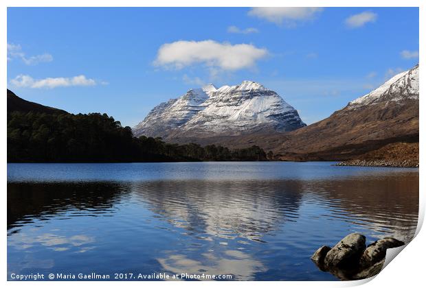 Liathach Reflecting in Loch Clair Print by Maria Gaellman