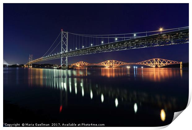 Scottish Steel in Silver and Gold lights at Night Print by Maria Gaellman