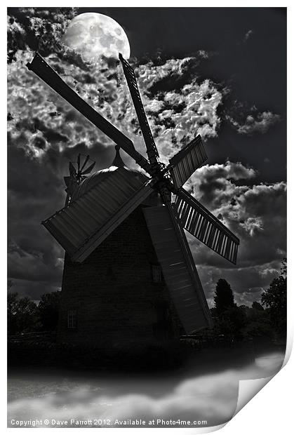 Heage Windmill - Haunted By Moonlight Print by Daves Photography