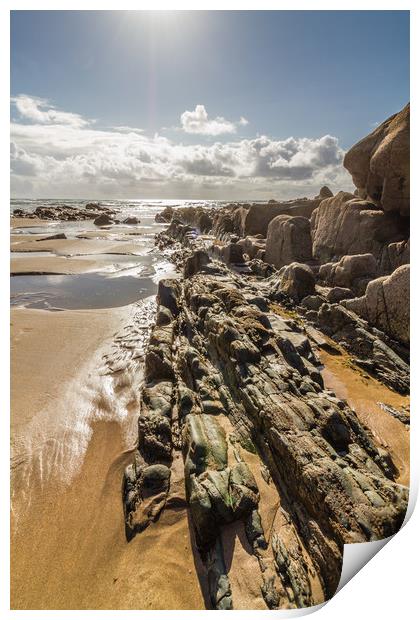 Rock, sand and sea Print by Images of Devon
