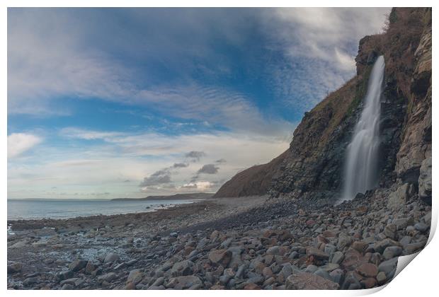 Bucks Mills Waterfall and Beach Print by Images of Devon