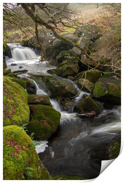 River Okement waterfall Print by Images of Devon