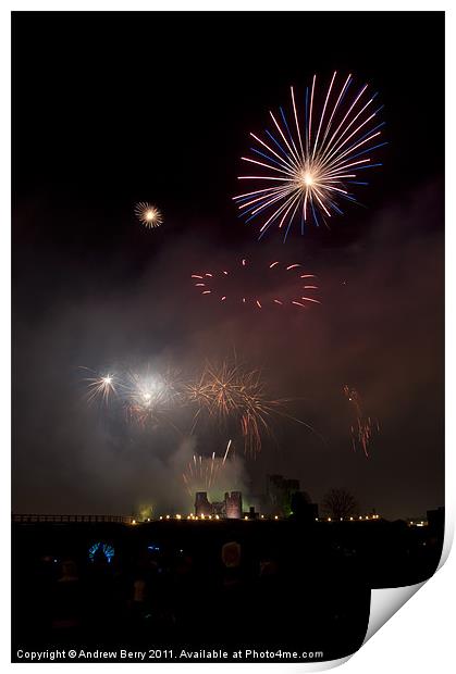 Caerphilly Castle Fireworks Print by Andrew Berry