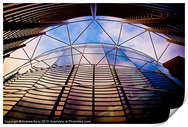 Sky Reflections in a Glass Building Print by Andrew Berry