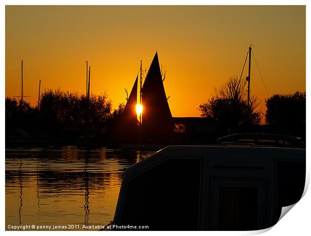 boating sunset Print by penny james
