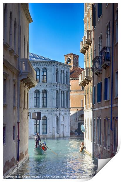 Gondola on Venice canal Print by Angela Wallace