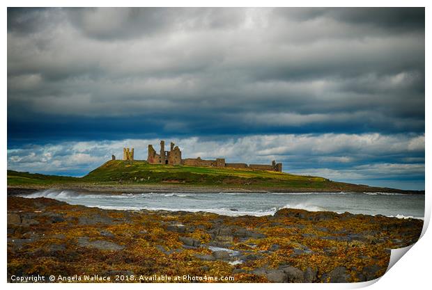 Dunstanburgh Castle on a blustery day Print by Angela Wallace