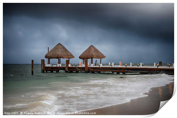 pier with a pair of palapa's              Print by Angela Wallace