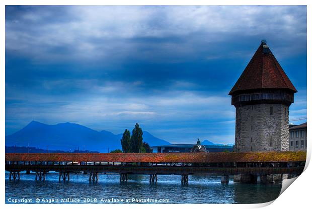 The Kapellbrucke Bridge Lake Lucerne Print by Angela Wallace