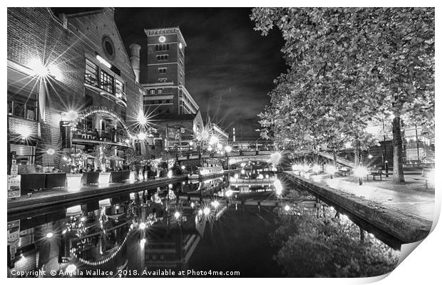 Gas Street Basin Birmingham black and  white Print by Angela Wallace