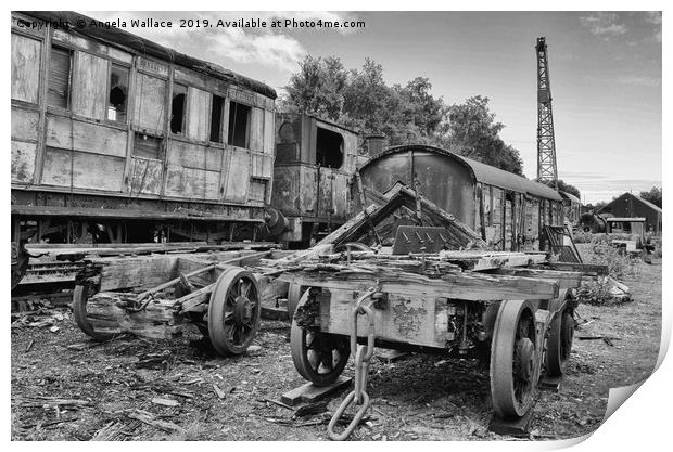 The graveyard of trains black and white Print by Angela Wallace