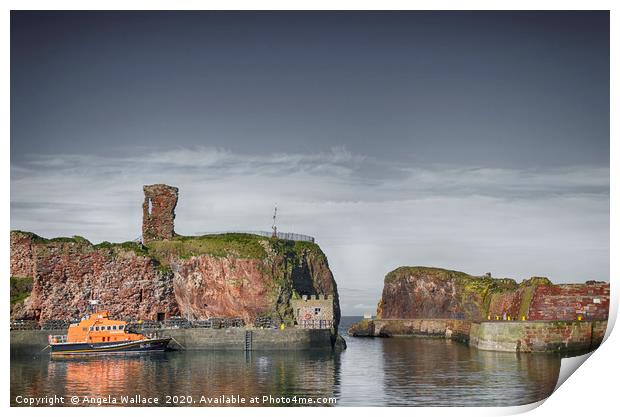 lifeboat under Dunbar Castle Print by Angela Wallace