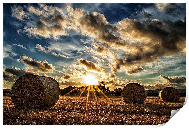 Straw Bales Sunset Print by Dave Wilkinson North Devon Ph