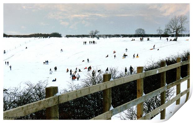 Winter Snow Scene with Sledging Print by Rick Parrott