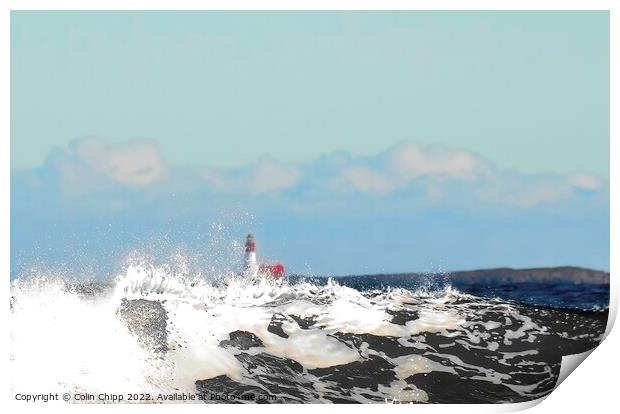 Lighthouse in the waves Print by Colin Chipp