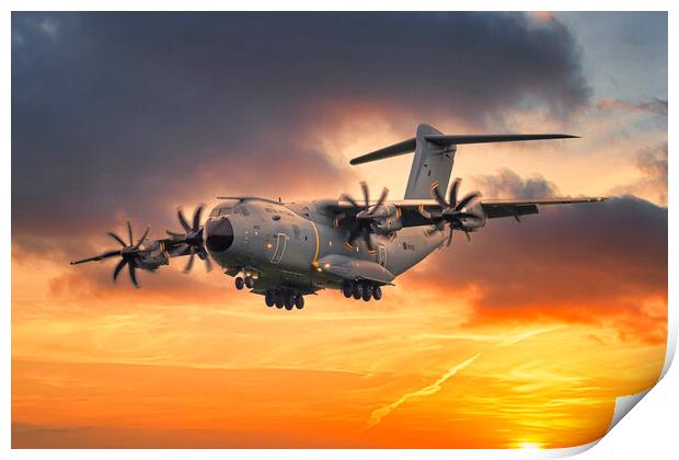 RAF A400 Atlas Sunset Approach Print by Derek Beattie