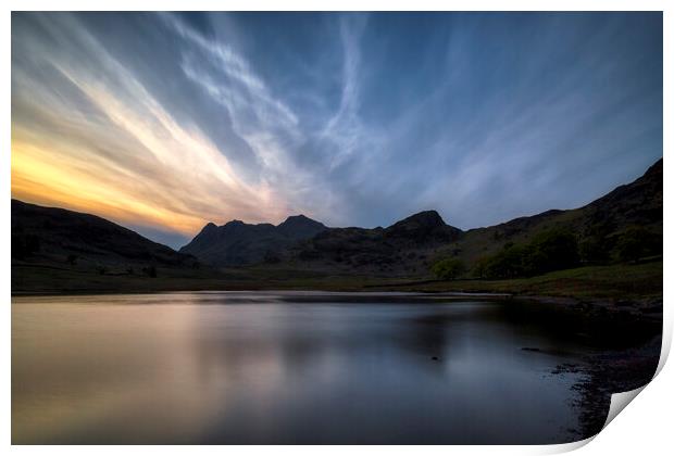 Langdale Pikes and Blea Tarn at Sunset Print by Derek Beattie