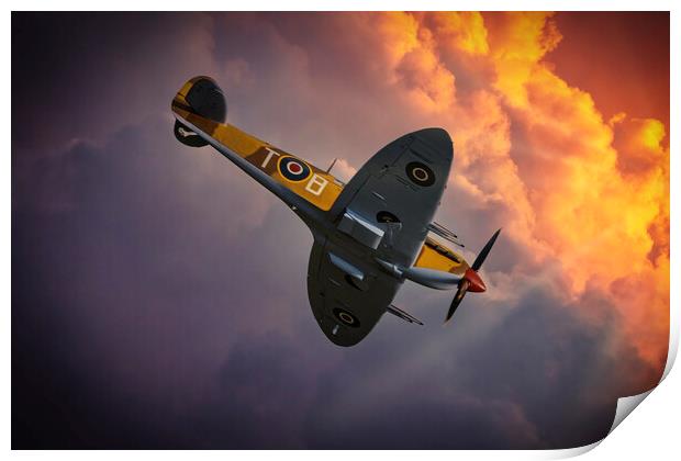 Spitfire Sunset Dive Print by Derek Beattie