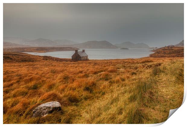 Cottage at Loch Stack Print by Derek Beattie