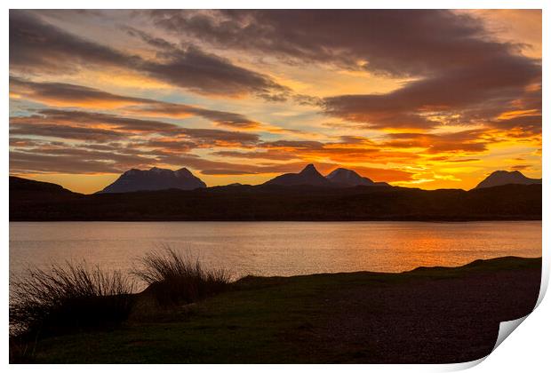 Radiant Silhouette of Assynt and Coigach Mountains Print by Derek Beattie