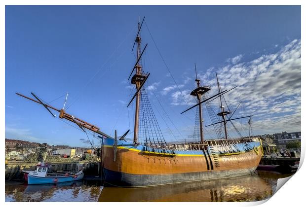 Replica of Cook's Historic Endeavour at Whitby Print by Derek Beattie