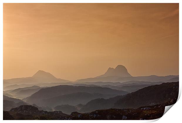 Suilven and Canisp Misty Sunrise Scotland Print by Derek Beattie