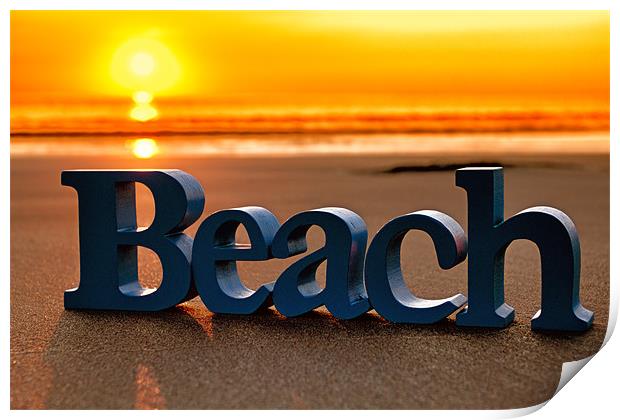 Beach Letters on the Sand at Sunset Print by Derek Beattie