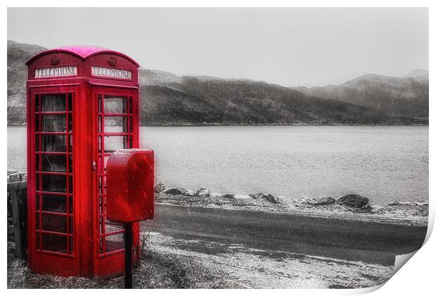 Red Telephone Box in the Snow Print by Derek Beattie